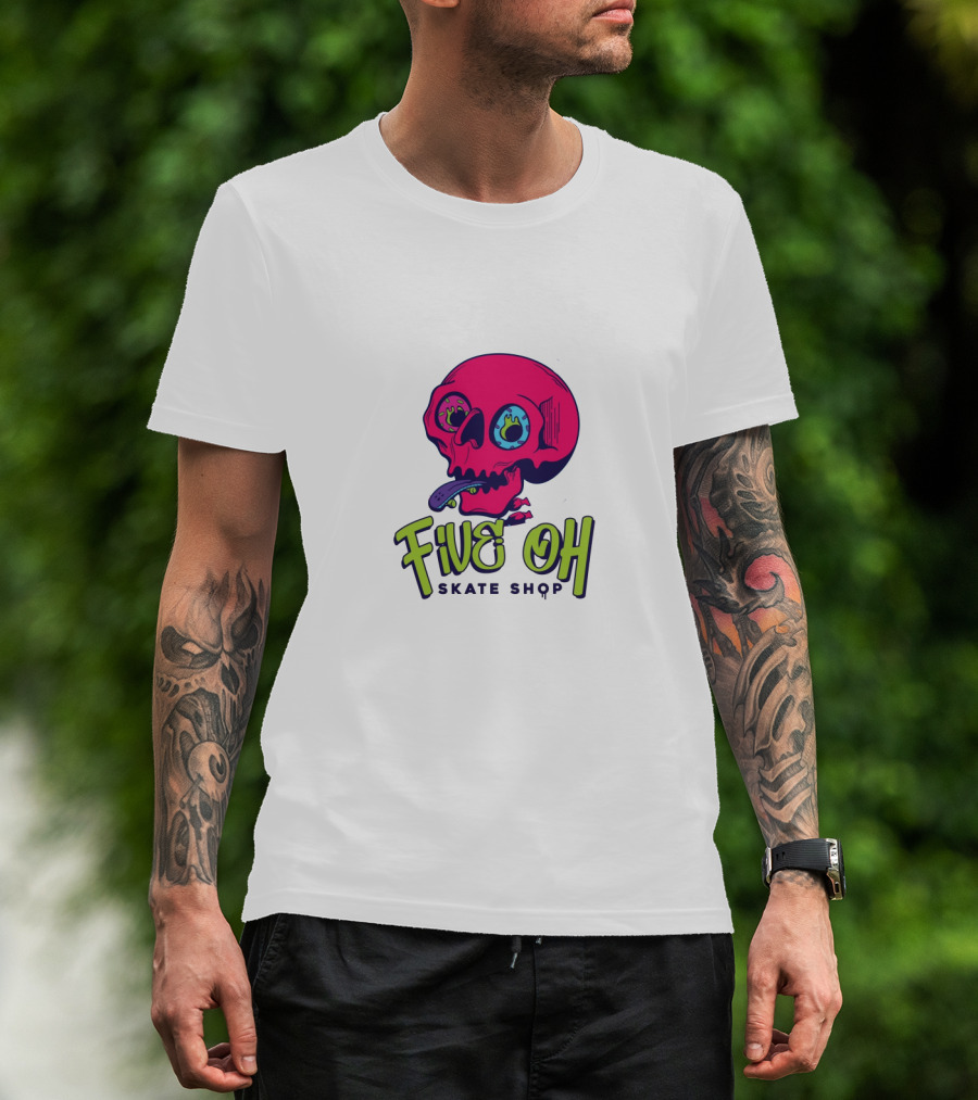 Five Oh Skate Shop Neon Skull Donut T-Shirt