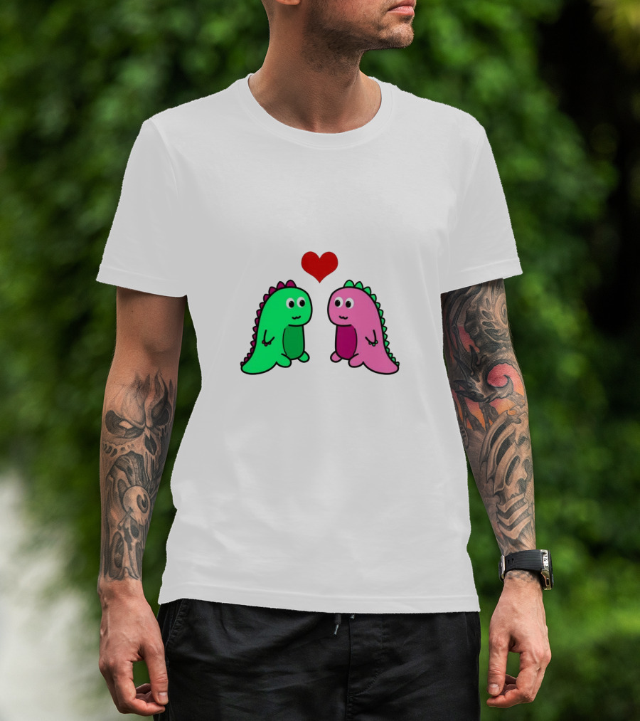 LaurDIY Green And Pink Dinosaur Heart T-Shirt