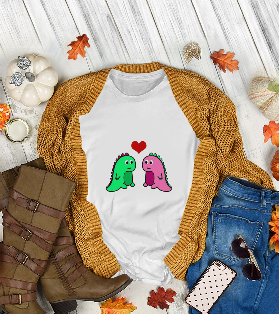 LaurDIY Green and Pink Dinosaur Heart T-Shirt