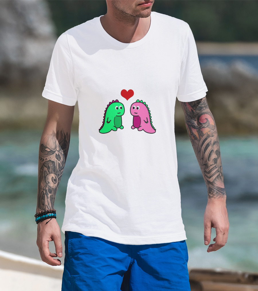 LaurDIY Green And Pink Dinosaur Heart T-Shirt
