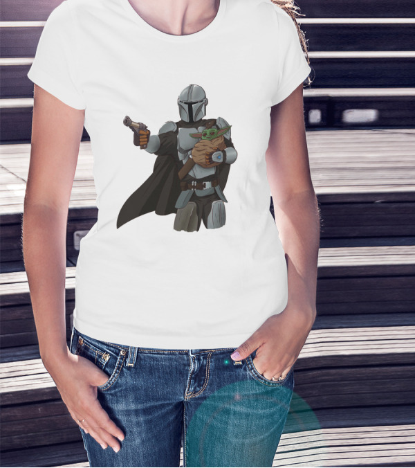 Dadalorian Star Warrior Protector With Child Alien Sidekick T-Shirt