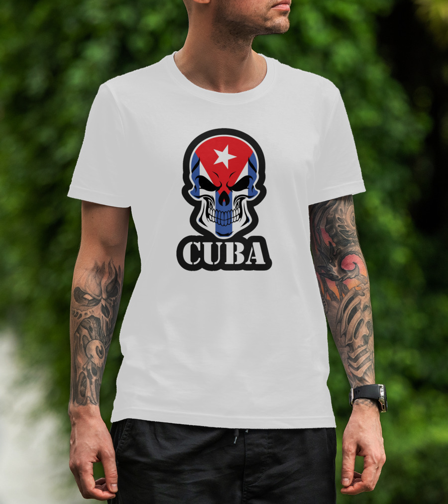Cuba Skull With Cuban Flag And Star T-Shirt