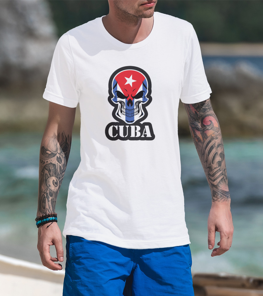Cuba Skull With Cuban Flag And Star T-Shirt