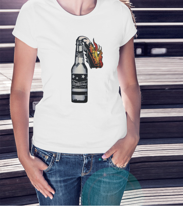 Budweiser Bottle With Stars And Flame Burst T-Shirt