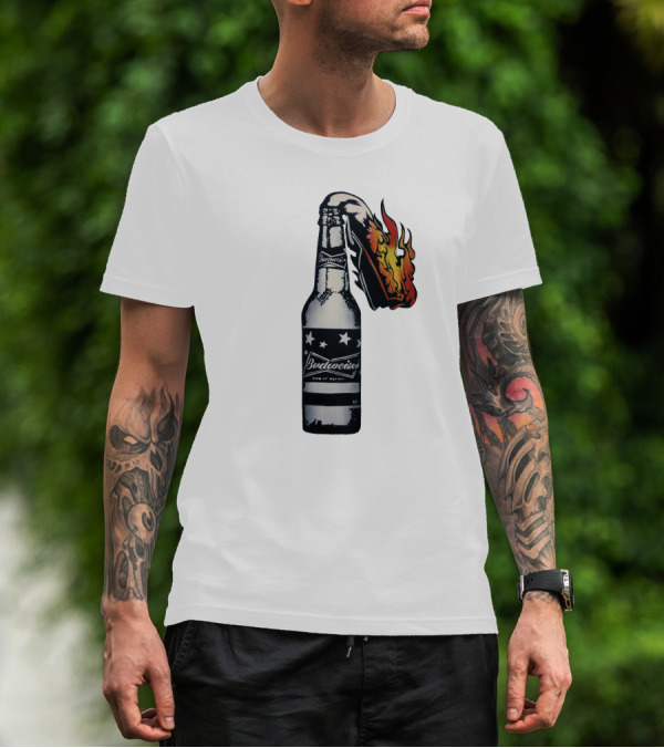 Budweiser Bottle With Stars And Flame Burst T-Shirt