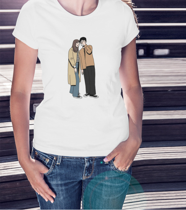 Couple In Casual Streetwear With Oversized Coat And Sneakers T-Shirt