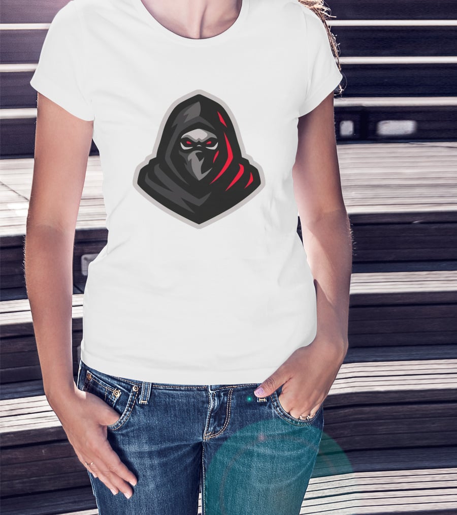 Hooded Black And Red Cloaked Figure With Stealthy Expression T-Shirt