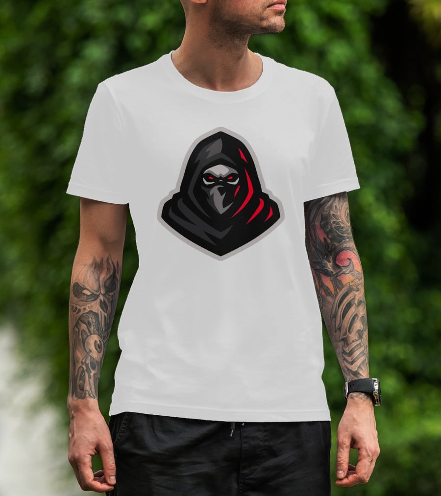 Hooded Black And Red Cloaked Figure With Stealthy Expression T-Shirt