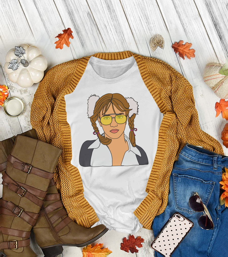 Britney Spears Iconic Schoolgirl Look with Yellow Glasses and Braids T-Shirt