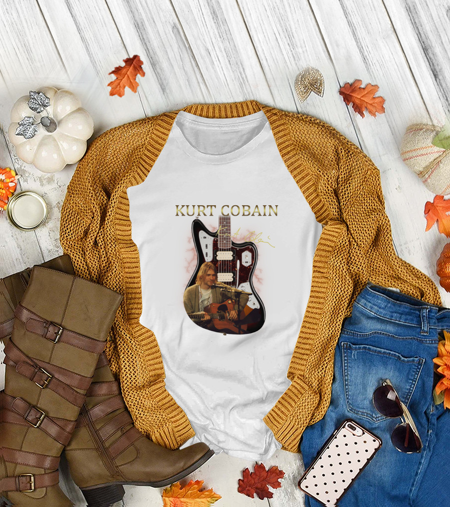 Kurt Cobain Signature Guitar with Acoustic Performance Image T-Shirt