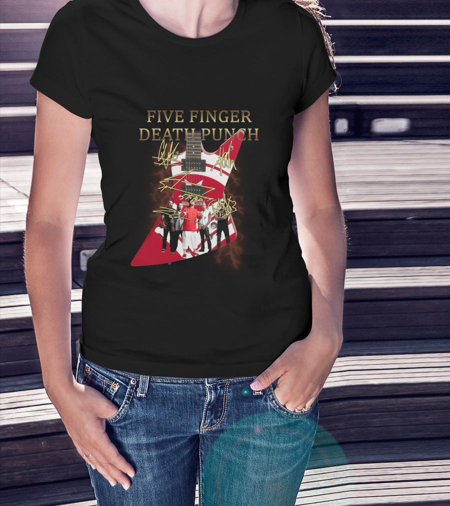 Five Finger Death Punch Signature Guitar Band Autograph T-Shirt