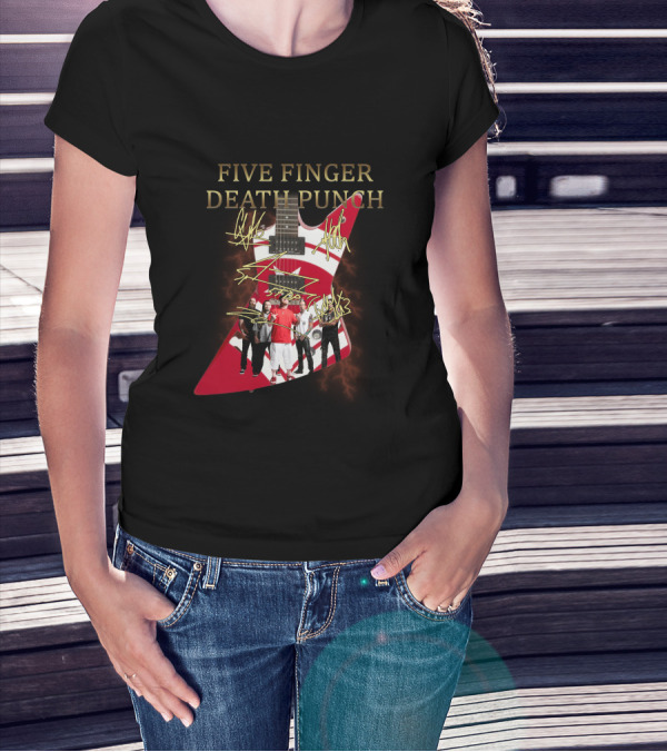 Five Finger Death Punch Signature Guitar Band Autograph T-Shirt