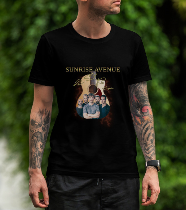 SUNRISE AVENUE Signature Guitar With Band Portraits T-Shirt