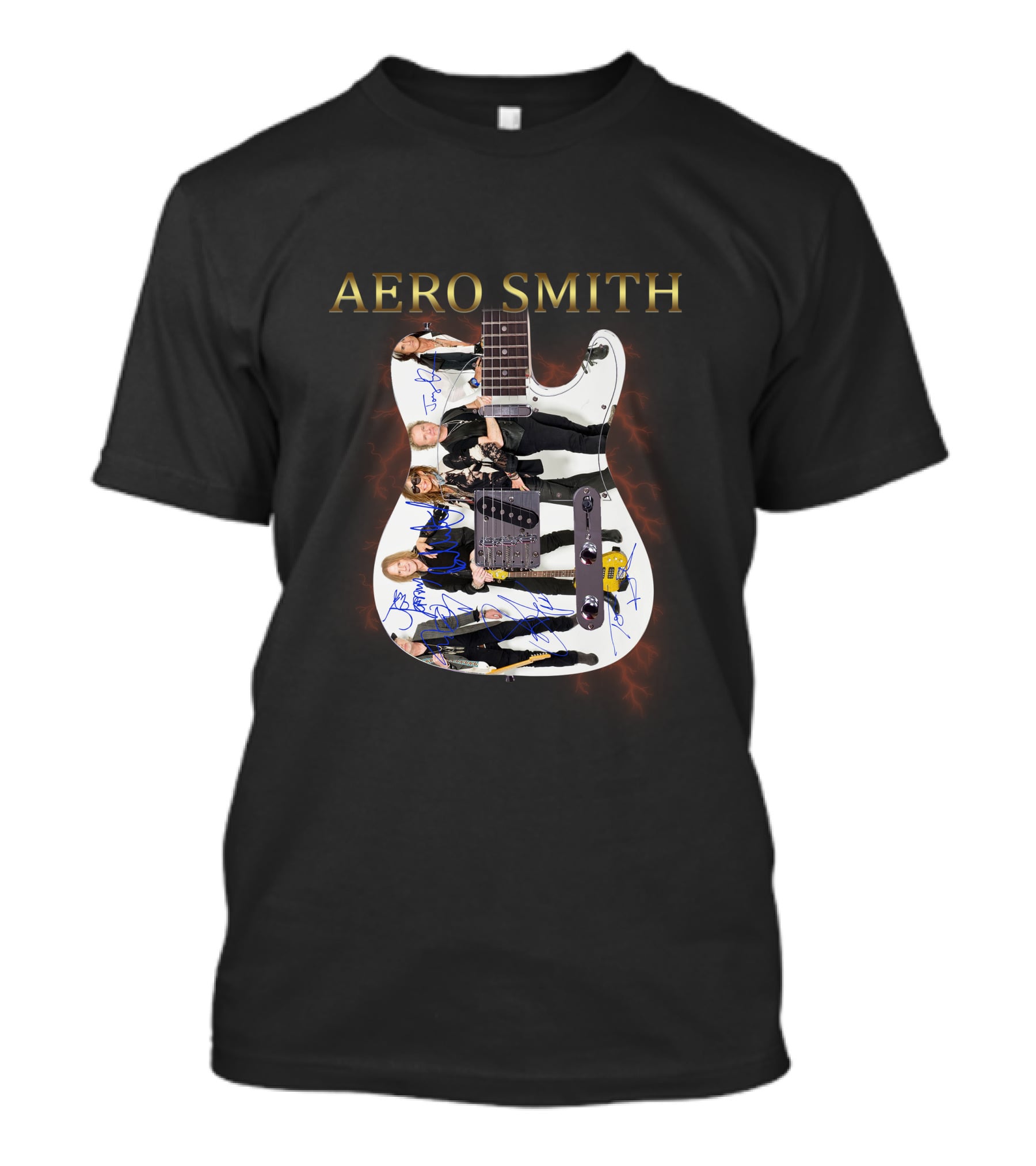Aero Smith Band Members Signature Electric Guitar T-Shirt