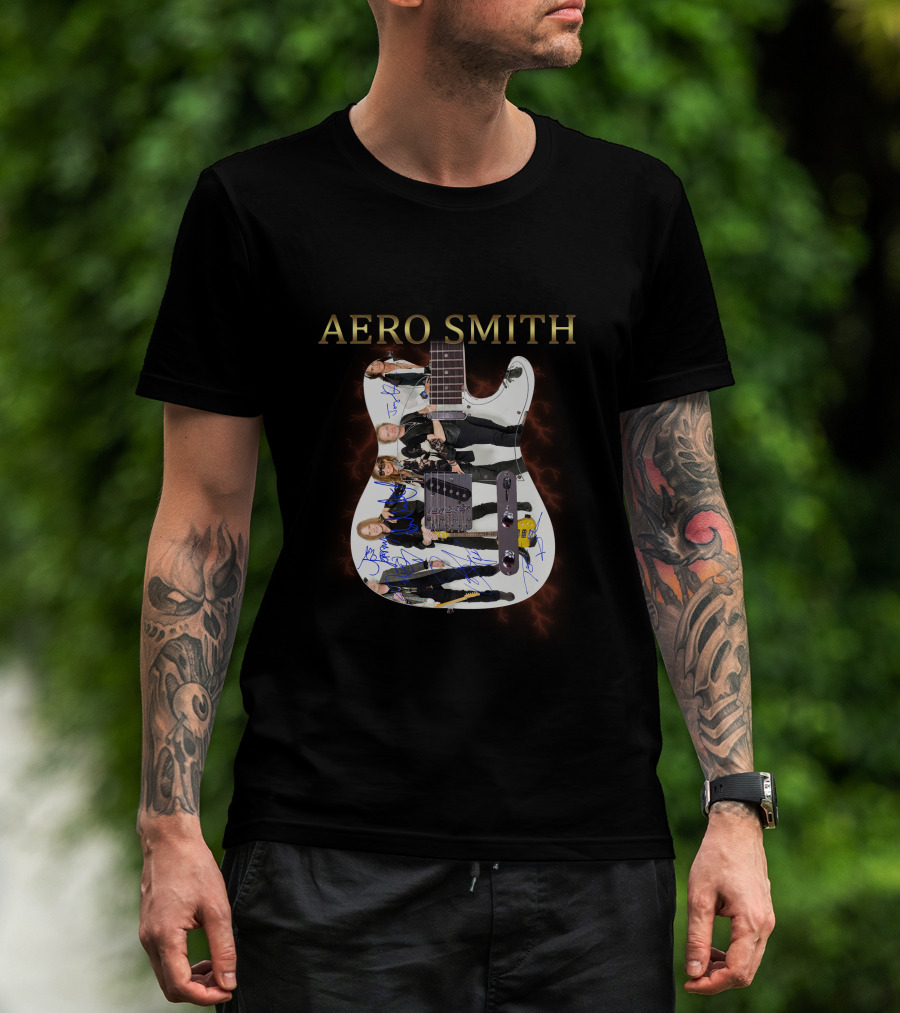 Aero Smith Band Members Signature Electric Guitar T-Shirt