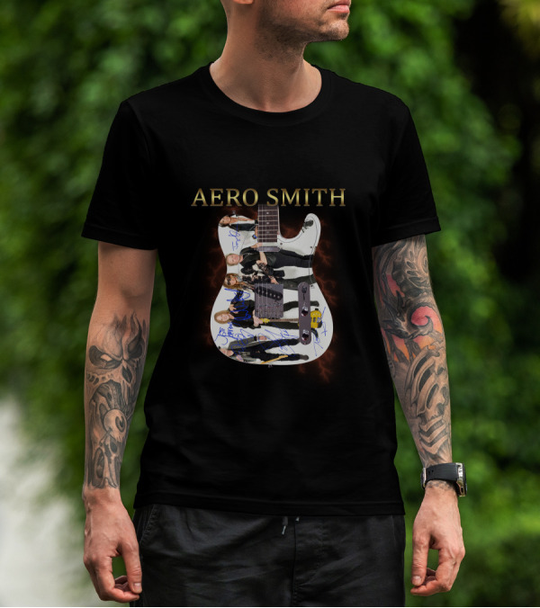 Aero Smith Band Members Signature Electric Guitar T-Shirt