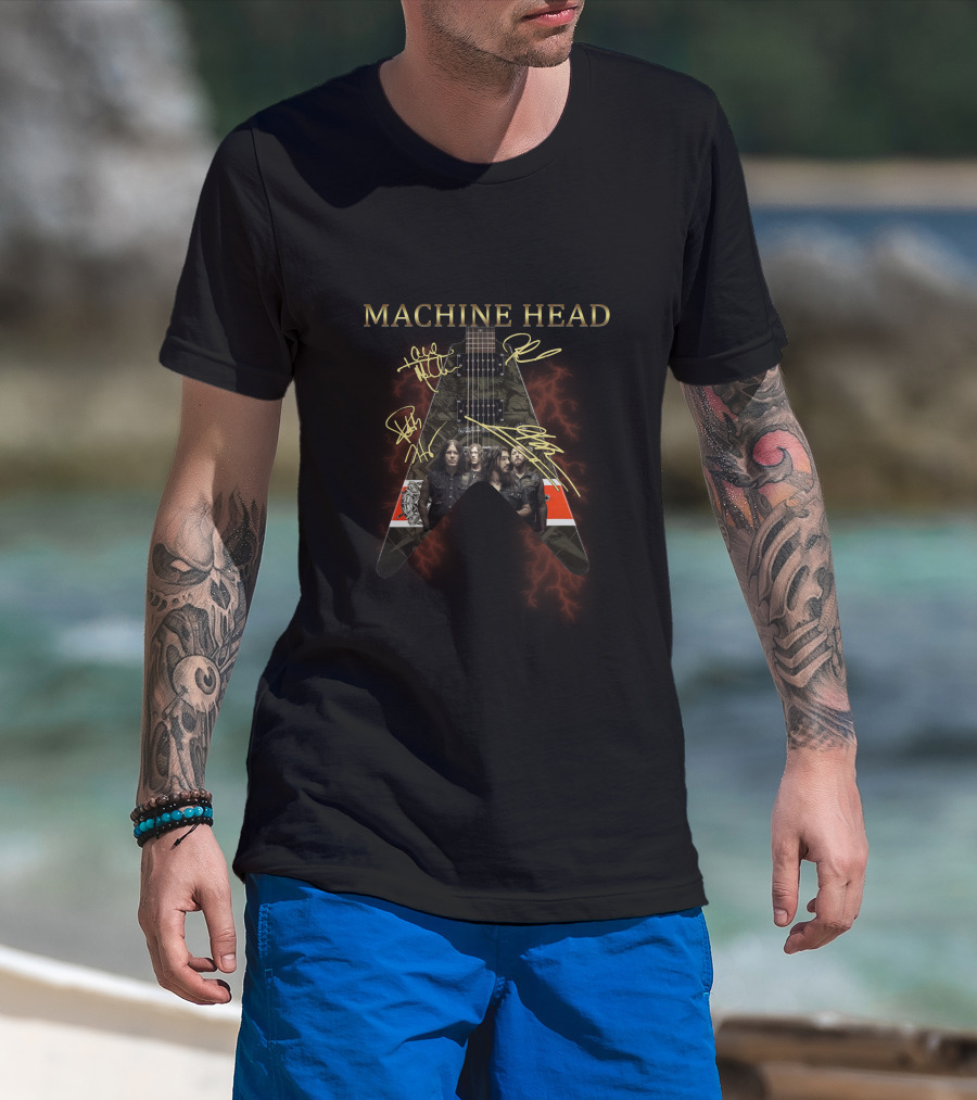 MACHINE HEAD Electric Guitar With Band Signatures T-Shirt