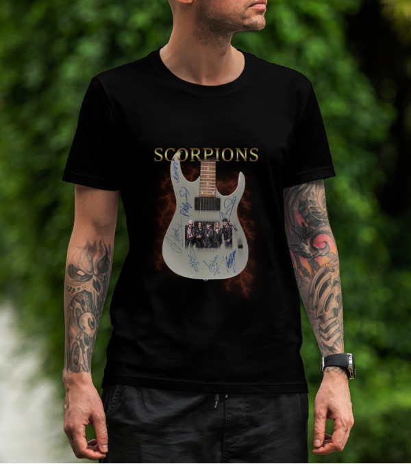 Scorpions Guitar With Band Photo And Signatures T-Shirt