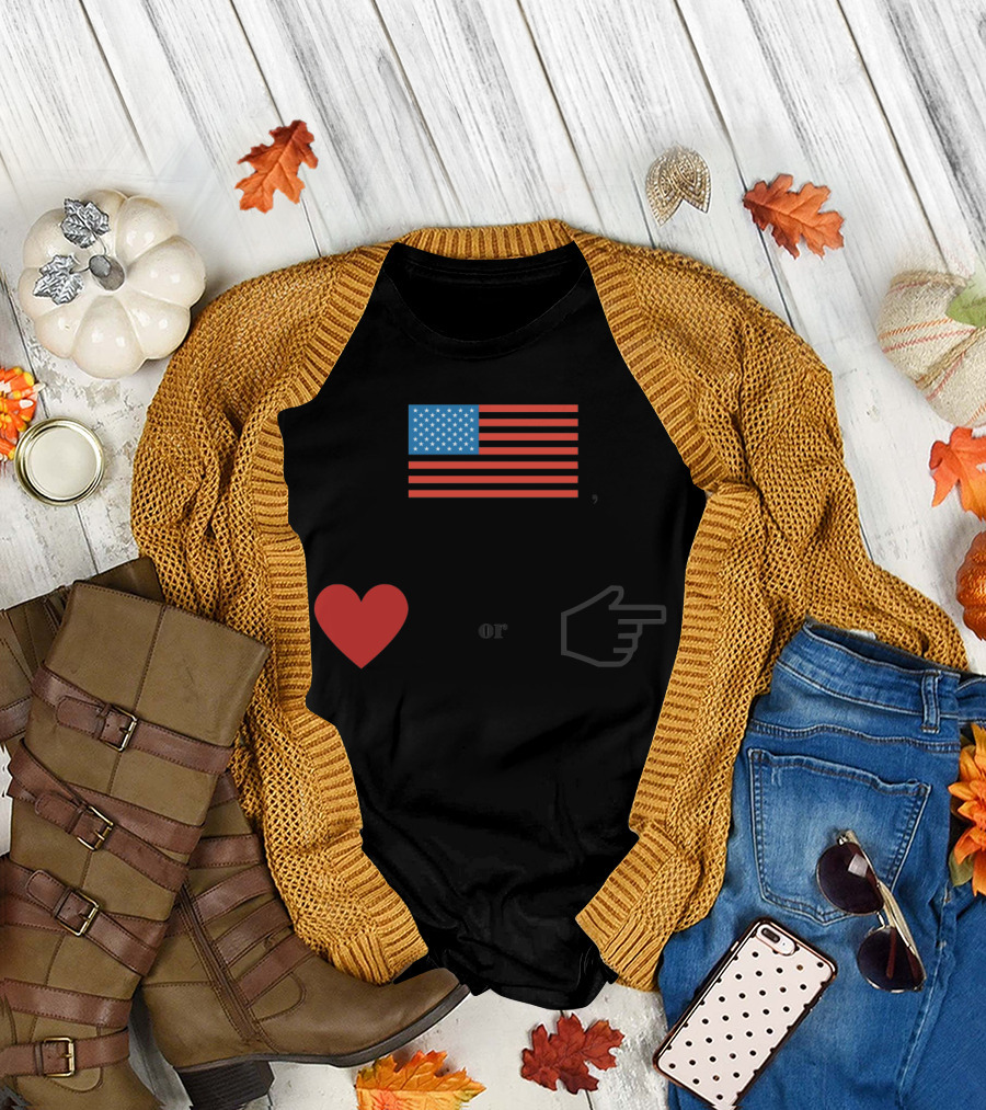 USA Flag Heart or Hand Symbol Patriotic Message T-Shirt