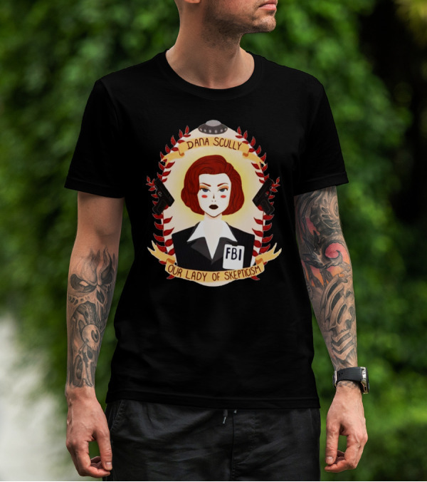 Dana Scully Our Lady Of Skepticism FBI UFO Guns T-Shirt