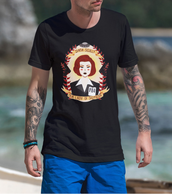 Dana Scully Our Lady Of Skepticism FBI UFO Guns T-Shirt