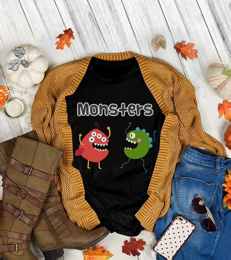 Monsters Party Dance with Red and Green Characters T-Shirt