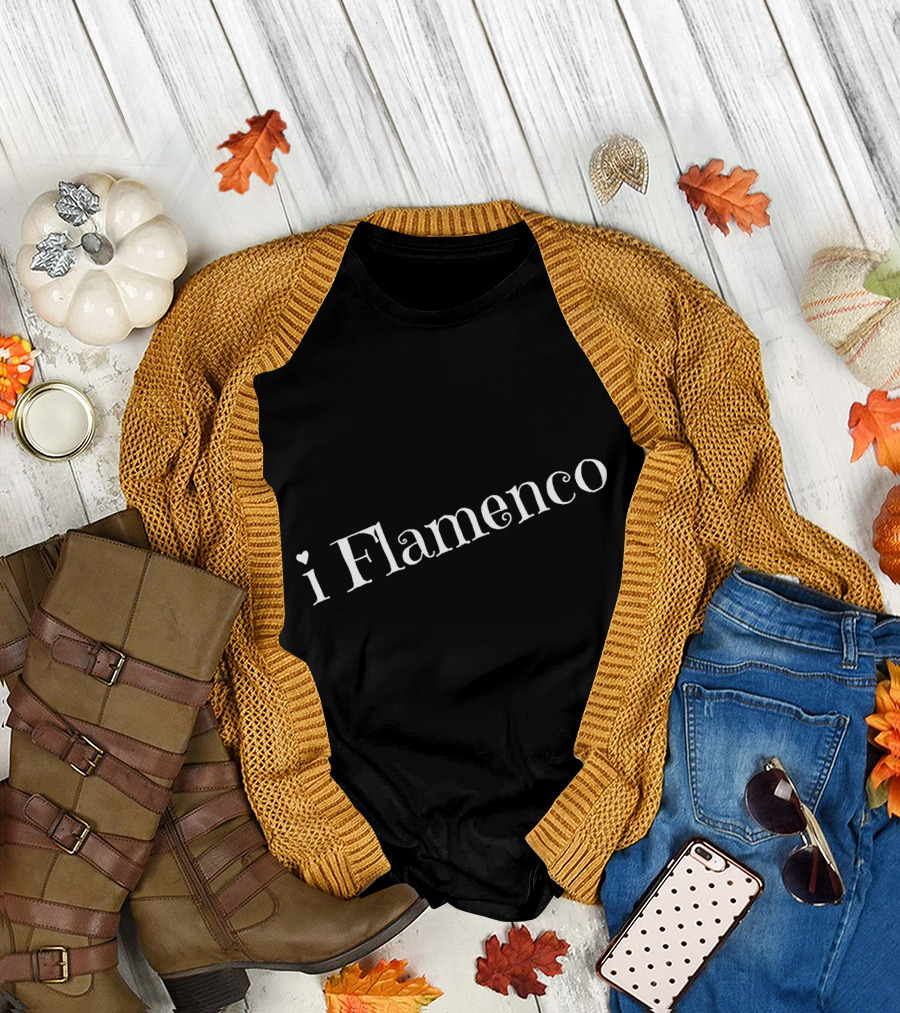 i Flamenco Heart Symbol White Text Diagonal T-Shirt