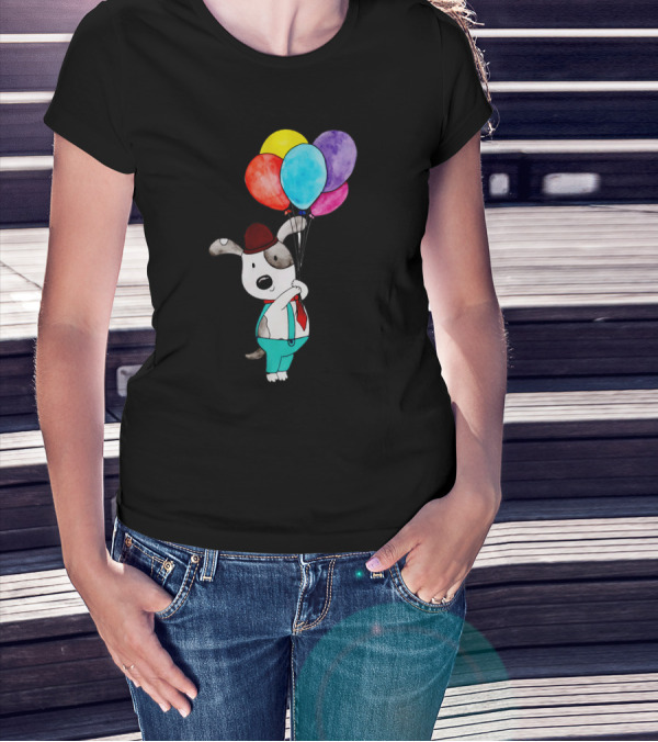 Balon Dog Puppy In Suit With Colorful Balloons T-Shirt
