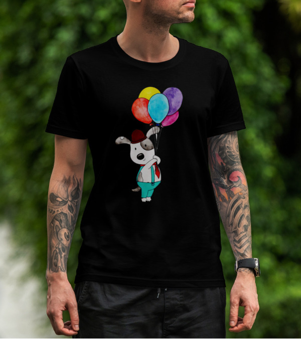 Balon Dog Puppy In Suit With Colorful Balloons T-Shirt