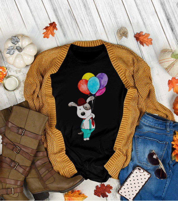 Balon Dog Puppy In Suit With Colorful Balloons T-Shirt