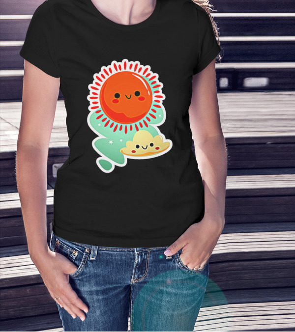 Happy Sun And Cloud With Stars And Smiles T-Shirt