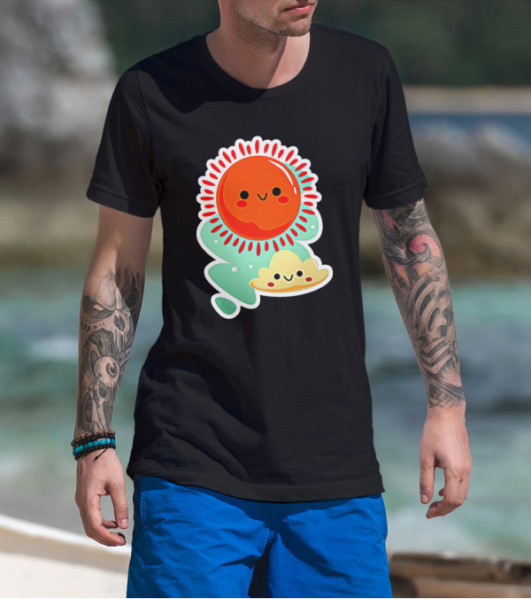 Happy Sun And Cloud With Stars And Smiles T-Shirt