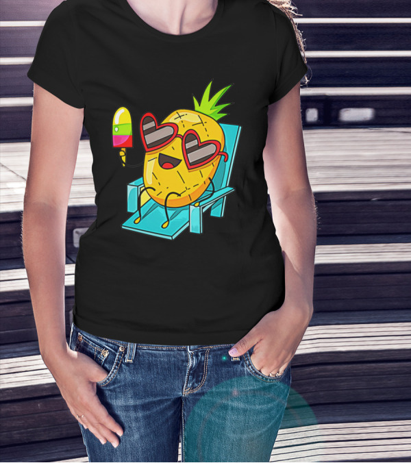 Sunglasses-Wearing Pineapple Relaxing With Popsicle And Joyful Expressions T-Shirt