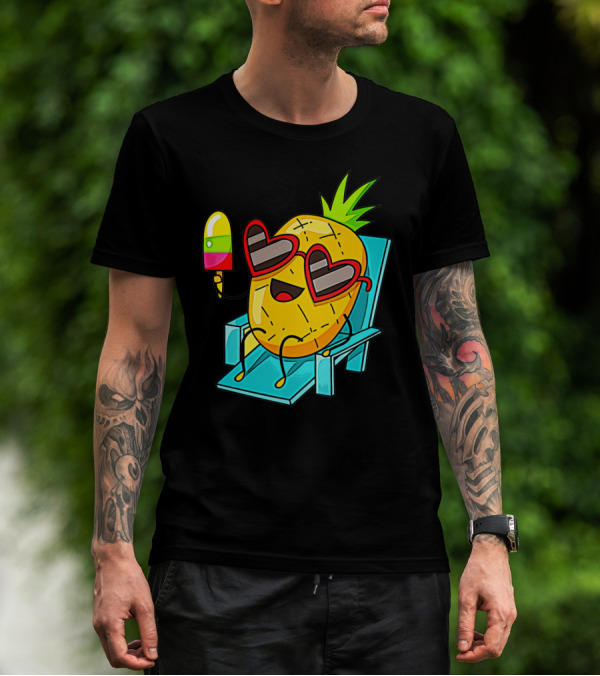 Sunglasses-Wearing Pineapple Relaxing With Popsicle And Joyful Expressions T-Shirt