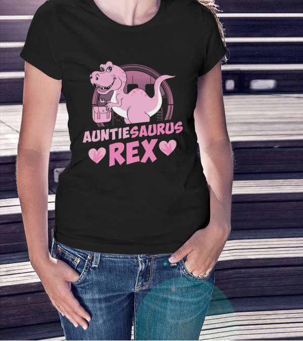 Auntiesaurus Rex Pink Dinosaur With Hearts And Handbag T-Shirt