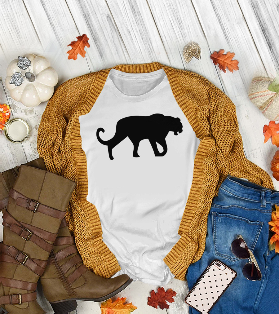 Black Panther Leopard Silhouette Walking T-Shirt