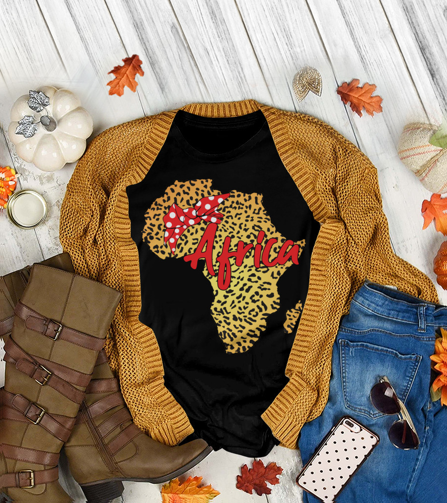 Africa Leopard Pattern with Red Polka Dot Bow Detail T-Shirt