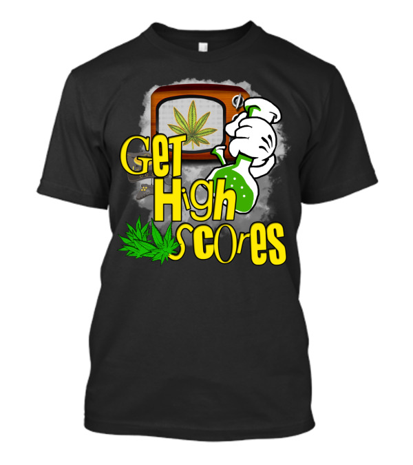 Get High Scores Retro TV Gaming Cannabis Chemistry Visuals T-Shirt