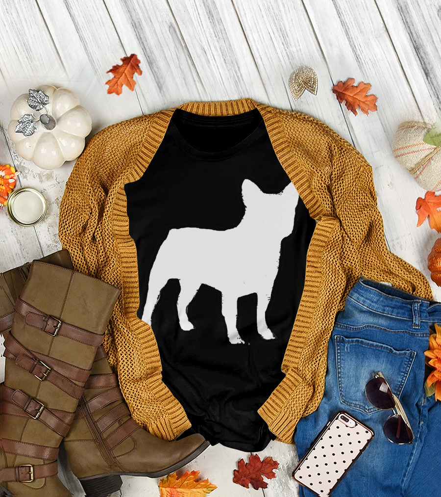 French Bulldog Silhouette White Outline T-Shirt
