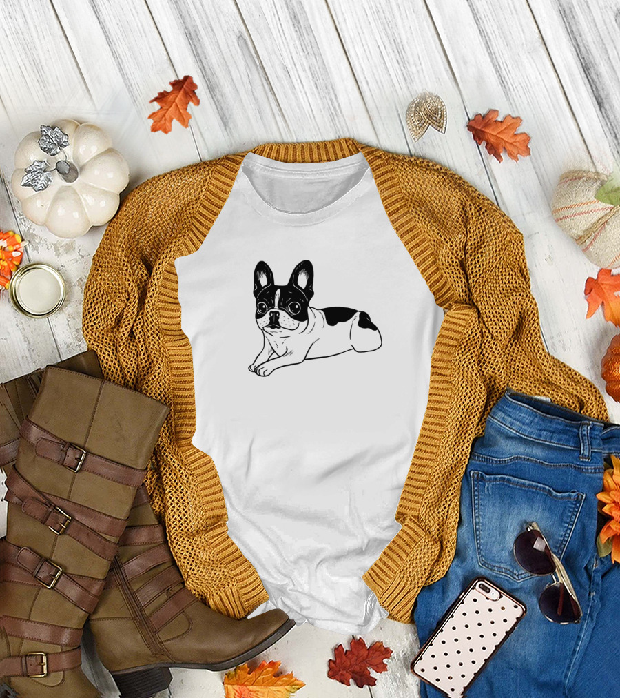 Double Hooded Pied French Bulldog Lying Down T-Shirt