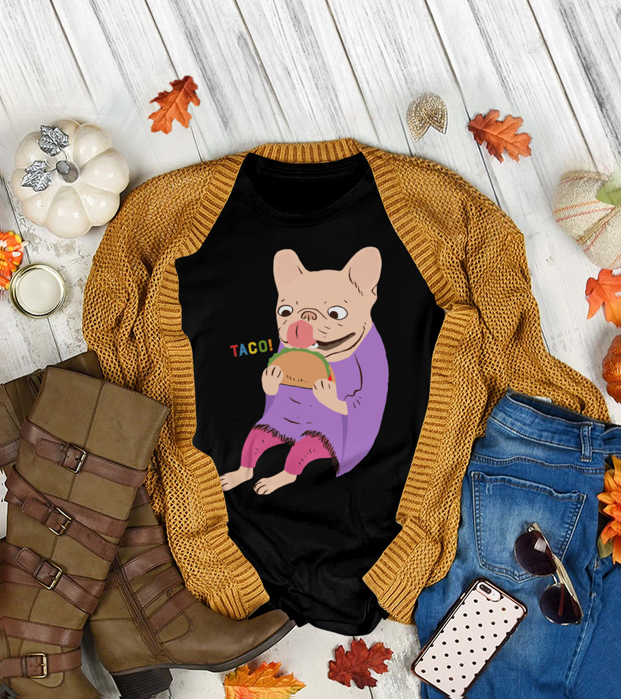 Frenchie Enjoys Taco Delight with Enthusiasm T-Shirt