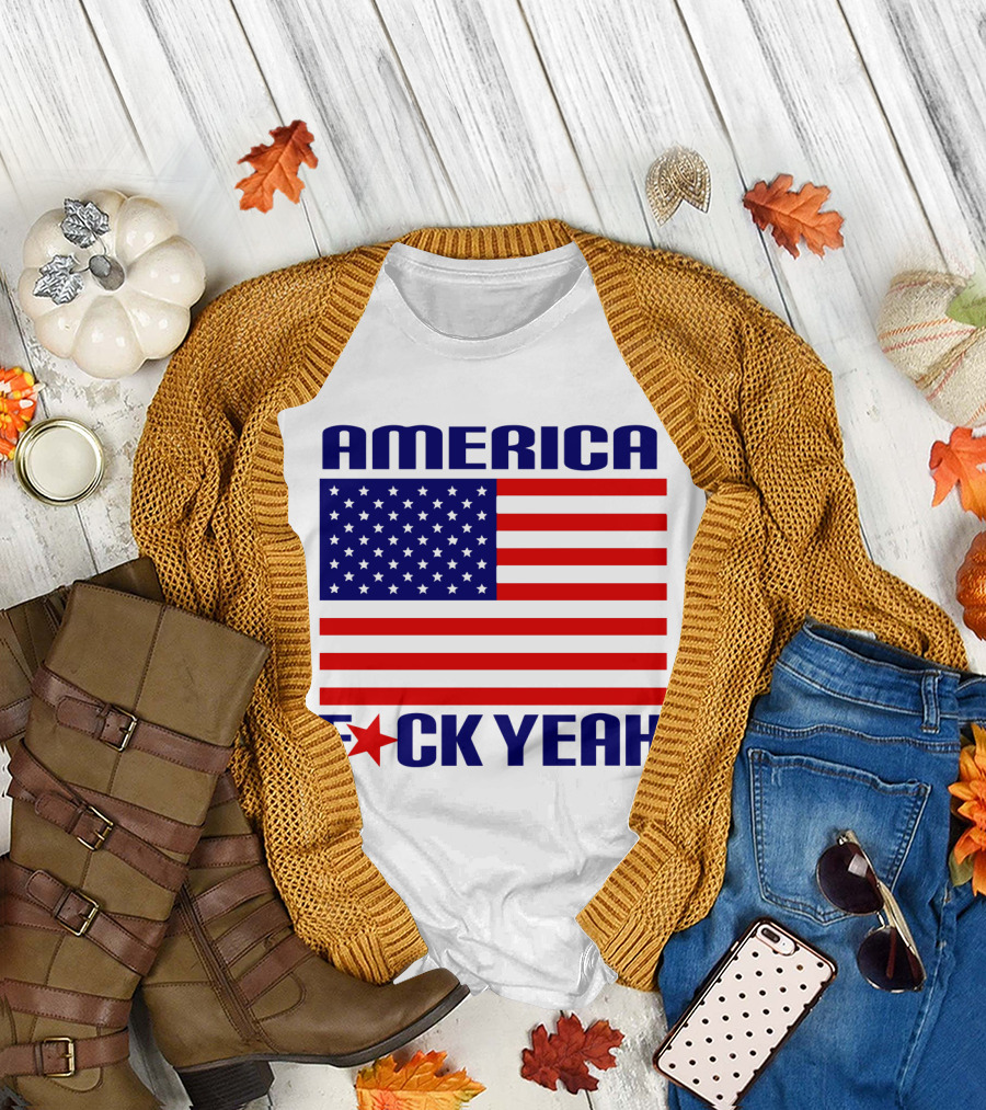 Patriotic America Fck Yeah Fourth of July Celebration with Flag T-Shirt