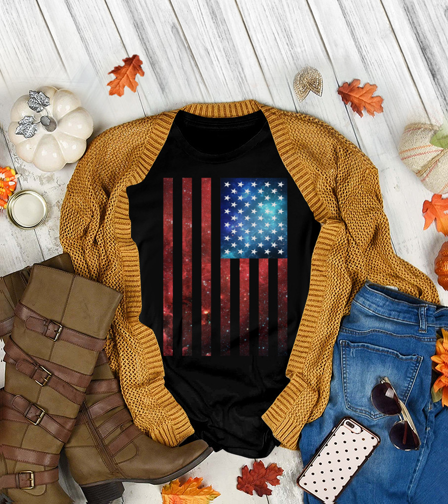America Galaxy Flag with Cosmic T-Shirt