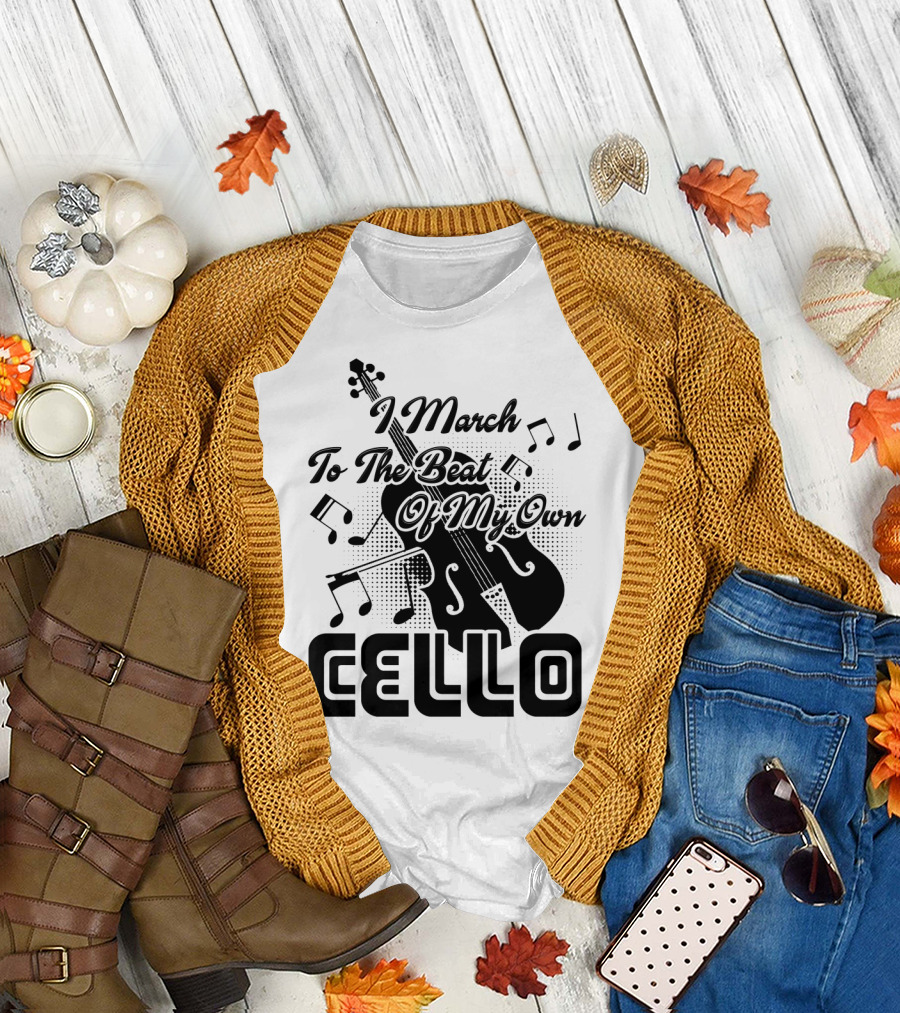 I March to the Beat of My Own Cello with Musical Notes and String Instrument T-Shirt