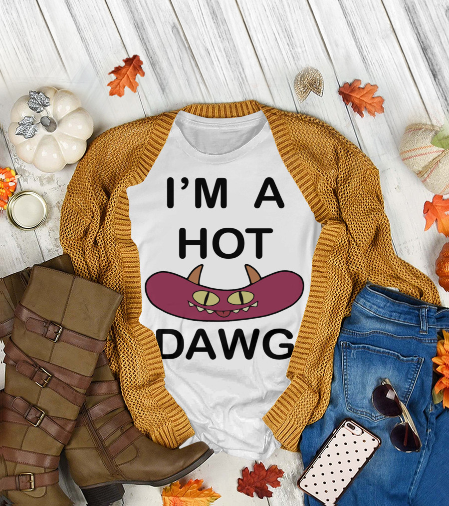 I'M A HOT DAWG Monster Face with Horns and Yellow Eyes T-Shirt