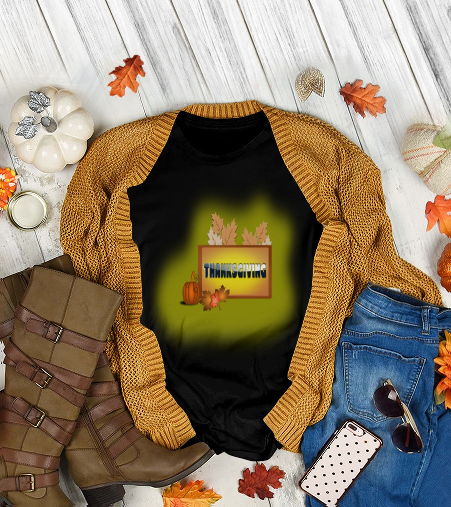 Thanksgiving Pumpkin and Autumn Leaves Festive T-Shirt