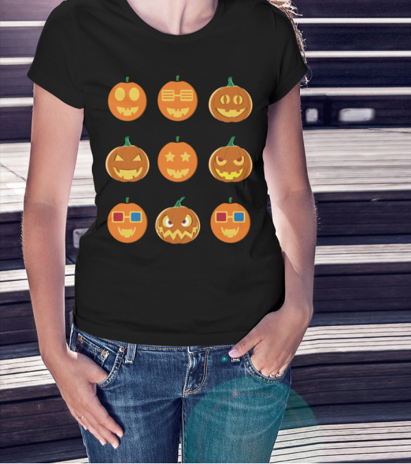 Funny Faces Pumpkin Emoji Halloween Jack-O'-Lanterns Collection T-Shirt