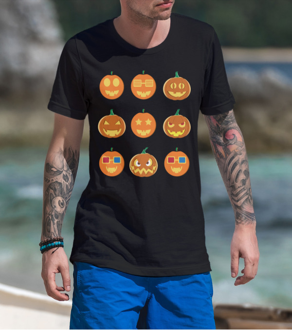 Funny Faces Pumpkin Emoji Halloween Jack-O'-Lanterns Collection T-Shirt