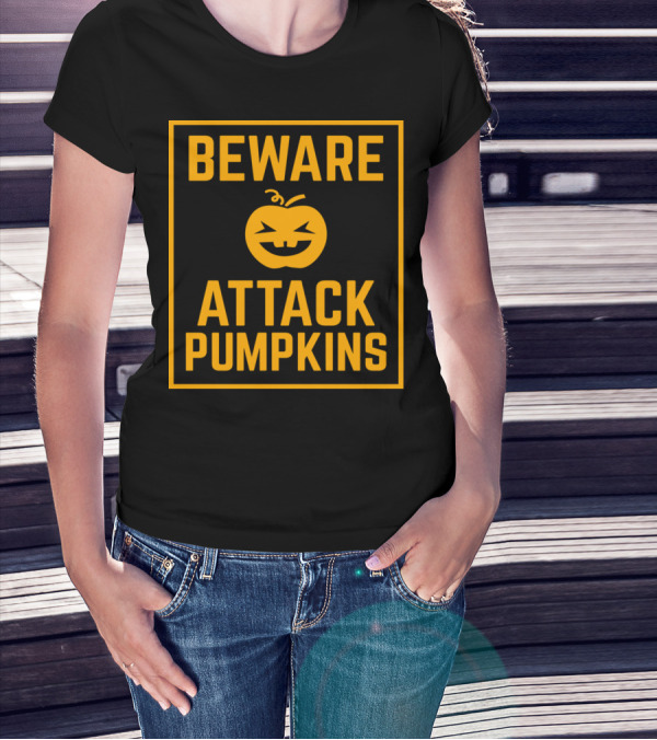 Beware Of Jack-O'-Lantern Attack Pumpkins Warning T-Shirt