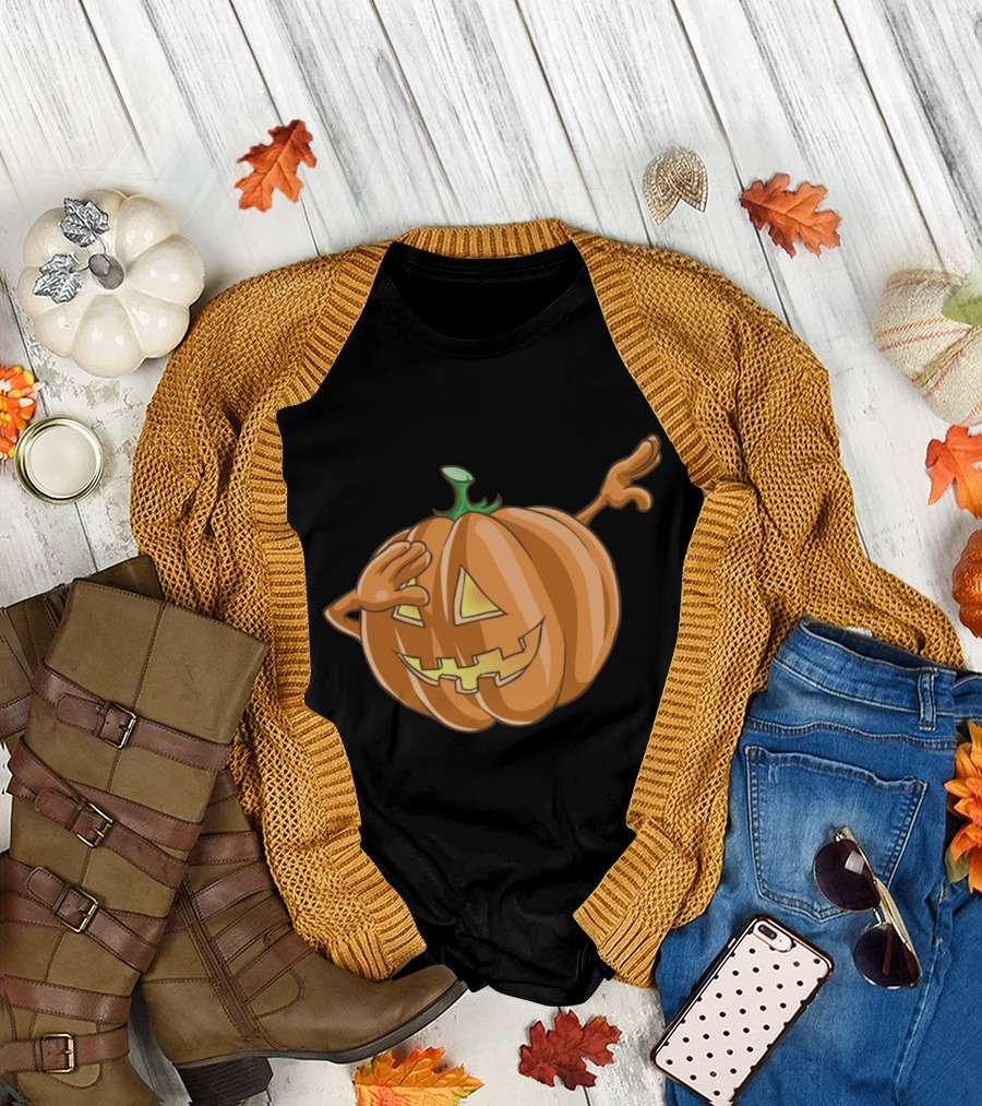Halloween Dabbing Pumpkin Jack-O'-Lantern Cartoon T-Shirt